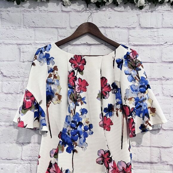 Julian Taylor Size 10 Midi White Floral Print Zip Back Ruffle Butterfly Sleeve - Picture 3 of 11